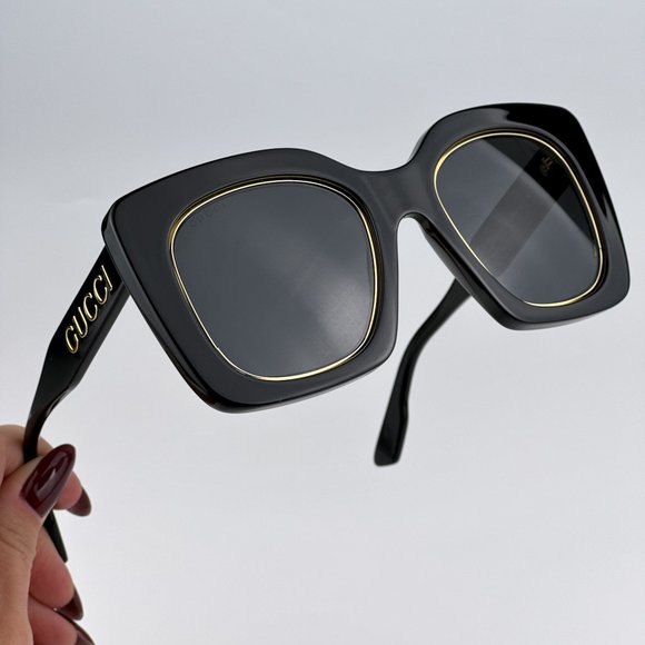 Gucci GG1151S 001 Sunglasses Black/Gold Grey Cat Eye Oversized Unisex GG 1151S - Picture 4 of 13
